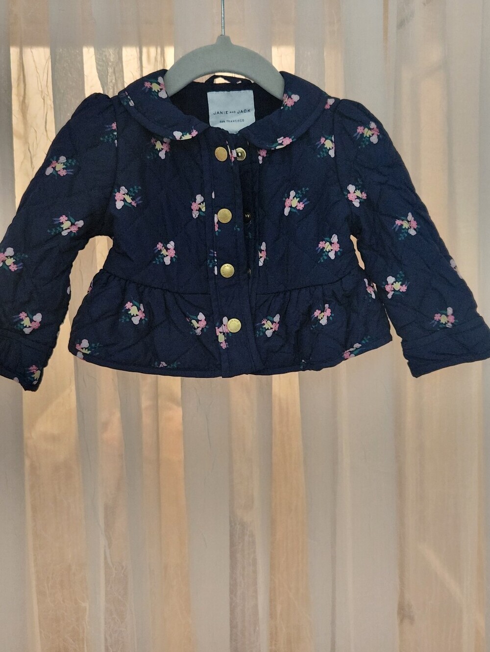 Janie and Jack Navy Floral Quilted Peplum Jacket, Sz 6/12 mons, EPreLC